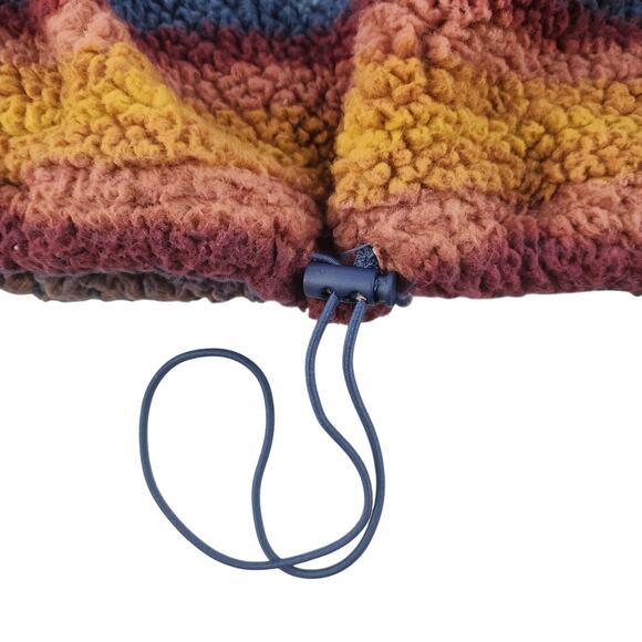 Yellow Striped Sweater Womens Medium Faux Fur Fuzzy Cropped Blue Western Boho - Picture 10 of 14